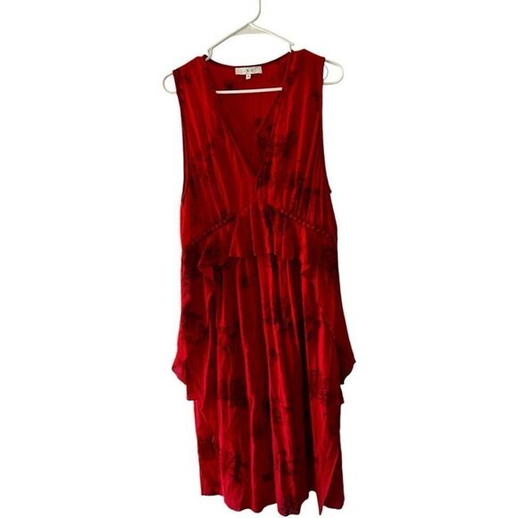 IRO Red Sleeveless Floral Asymmetrical Midi Dress Women's EU Size 40 US size 8 - Picture 6 of 12